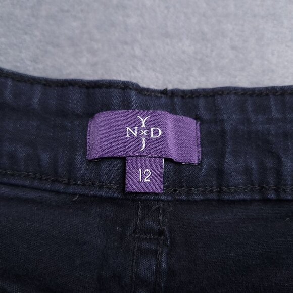 NYDJ Womens Straight Leg Jeans 12 Mid Rise Black Rhinestone Pockets Slimming - Picture 8 of 9